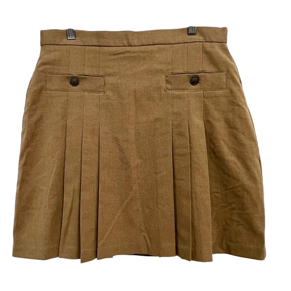 LOFT‎ Skirt Womens 8 Pleated A-Line Brown Lined Back Zip Crest Buttons Career
